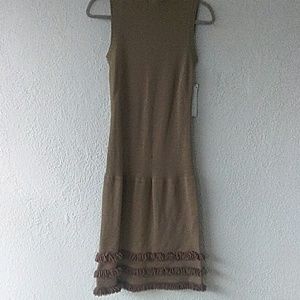 Green dress with brown ruffles